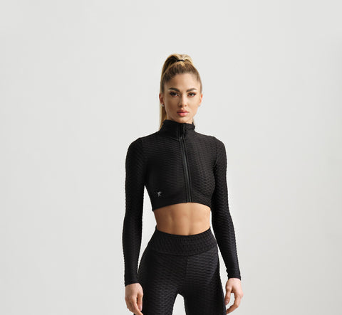 Crop zipper top 3D - Black