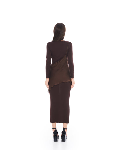 Brown Asymmetric Long Dress