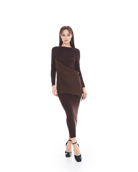 Brown Asymmetric Long Dress