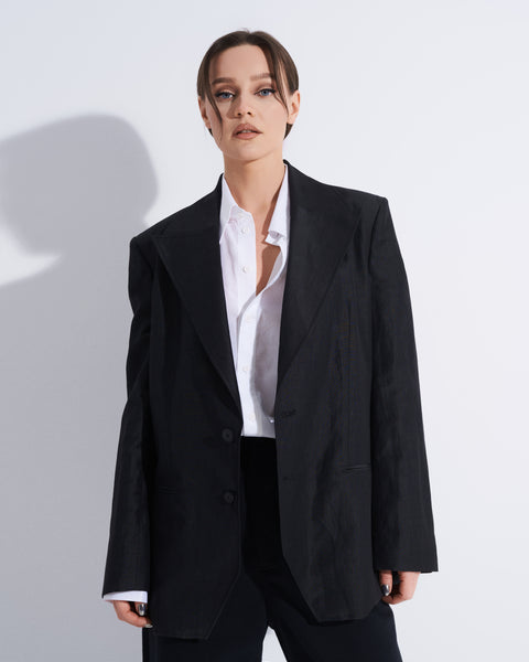 Black Silk Oversized Blazer